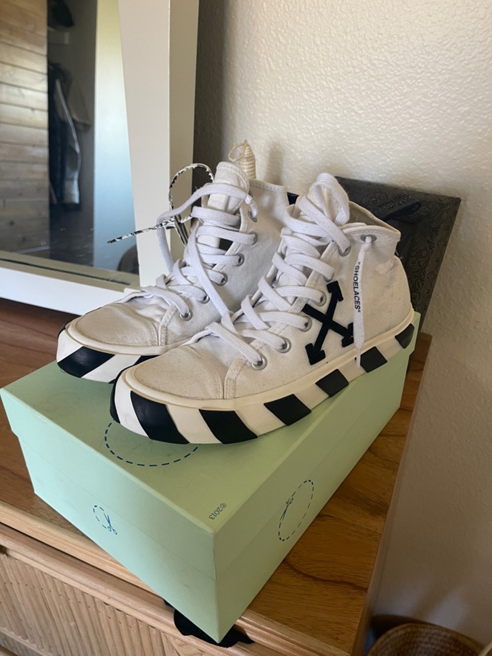 Off-white White & Black High-Top Sneakers with Contrast Stripe Sole